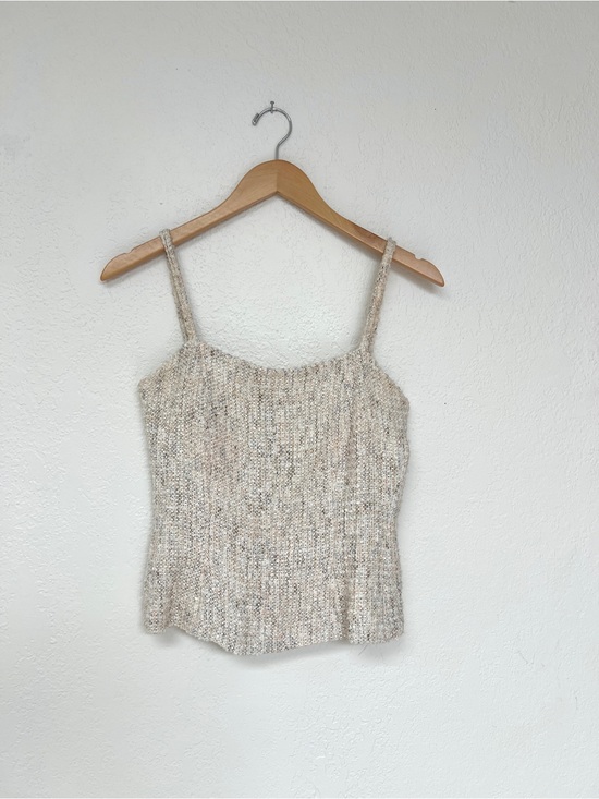 Vintage Tops - VINTAGE boucle textured beige knit spaghetti strap tank top / XS-S